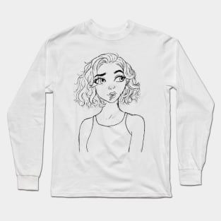 cartoon girl with short hair sketch Long Sleeve T-Shirt